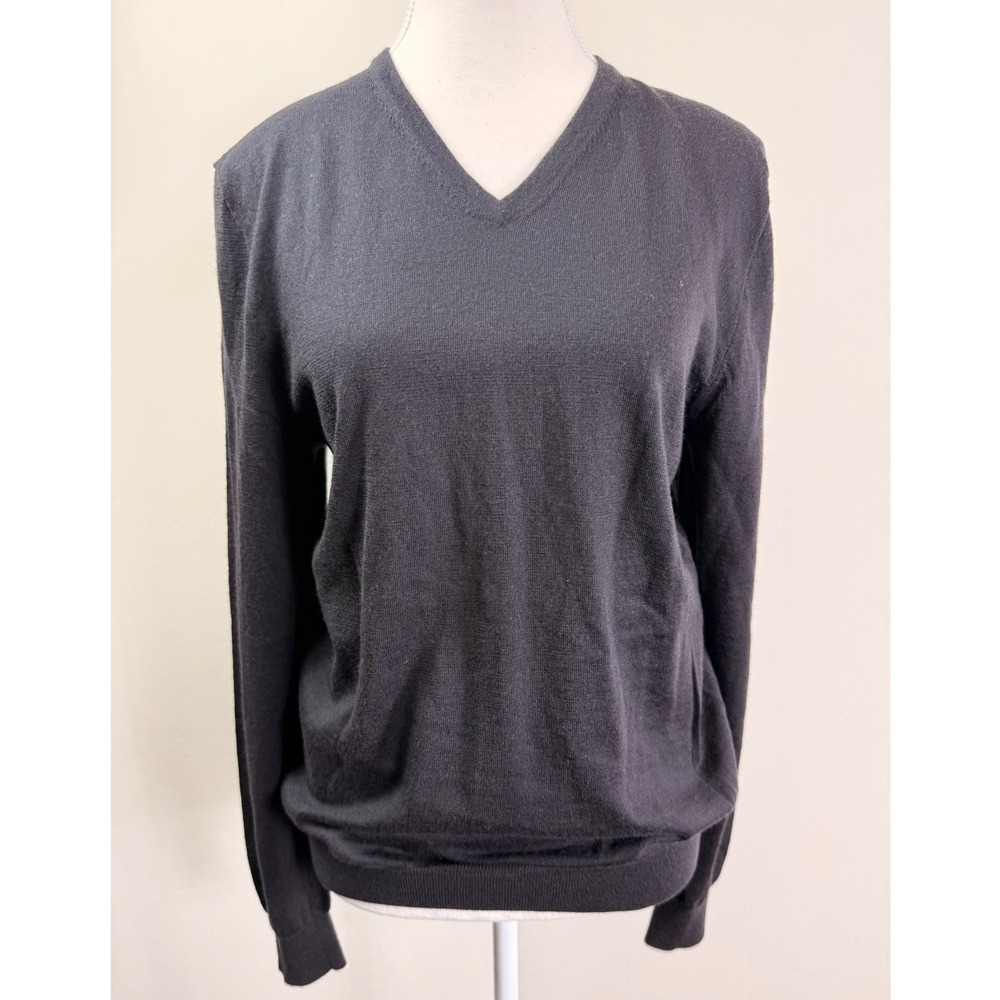 Club Monaco Womens V-Neck Sweater 100% Italian Merino Wool Charcoal Black Size M